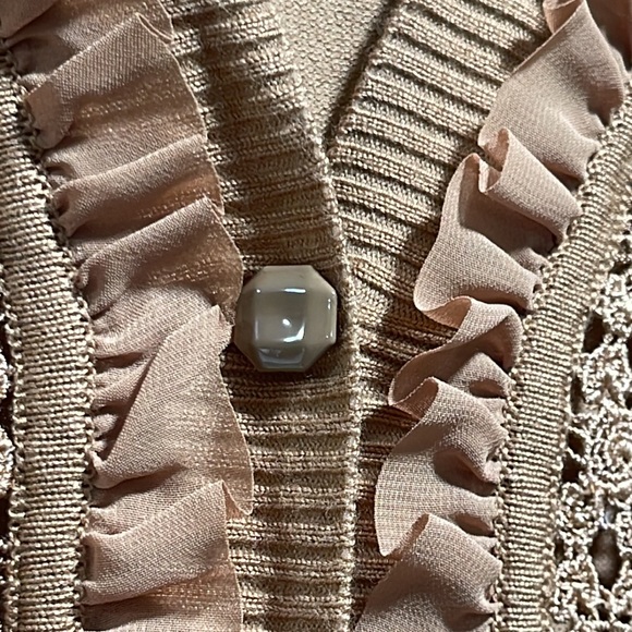Coldwater Creek Camel-colored Pleated Chiffon Trim Cardigan - NWT - Picture 4 of 8